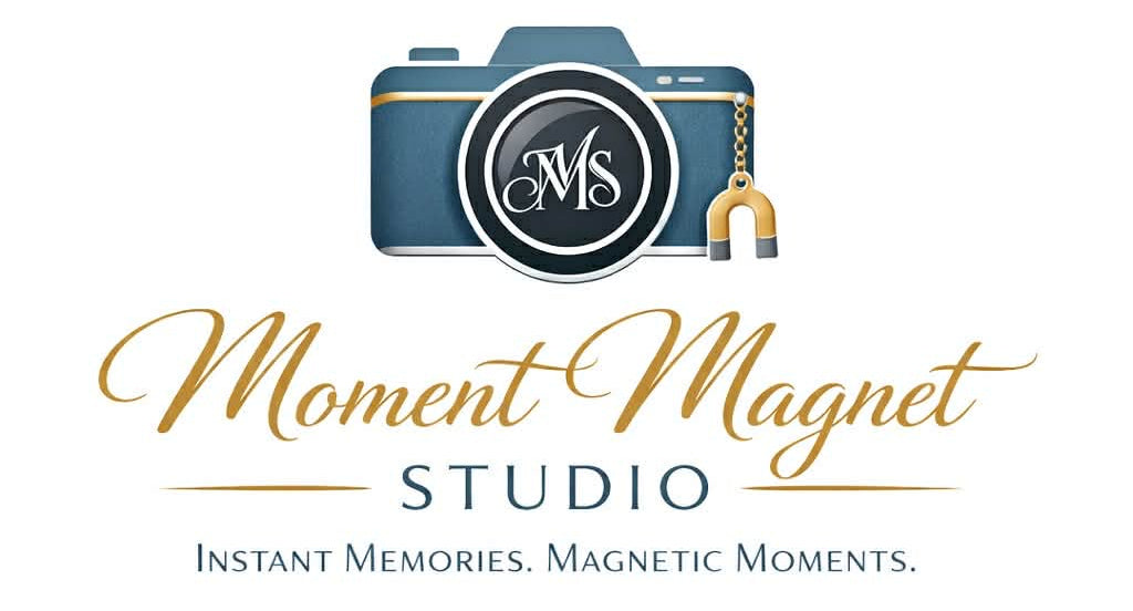 Logo of Moment Magnet Studio with a camera icon on a white background